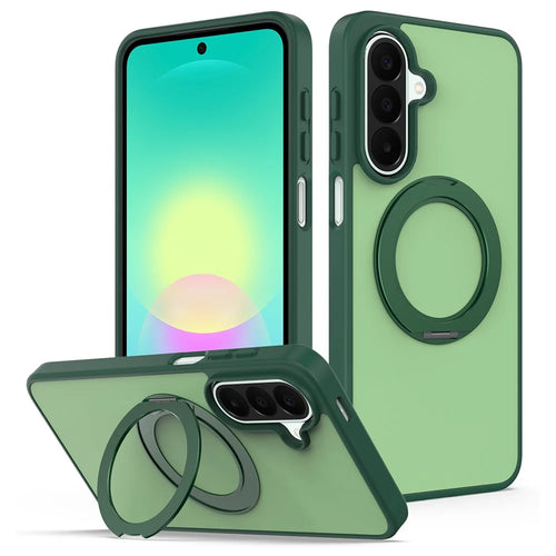 For Samsung Galaxy A26 5G Case with Rotating Magnetic Kickstand PC + TPU Skin-Touch Phone Cover - Green - 1