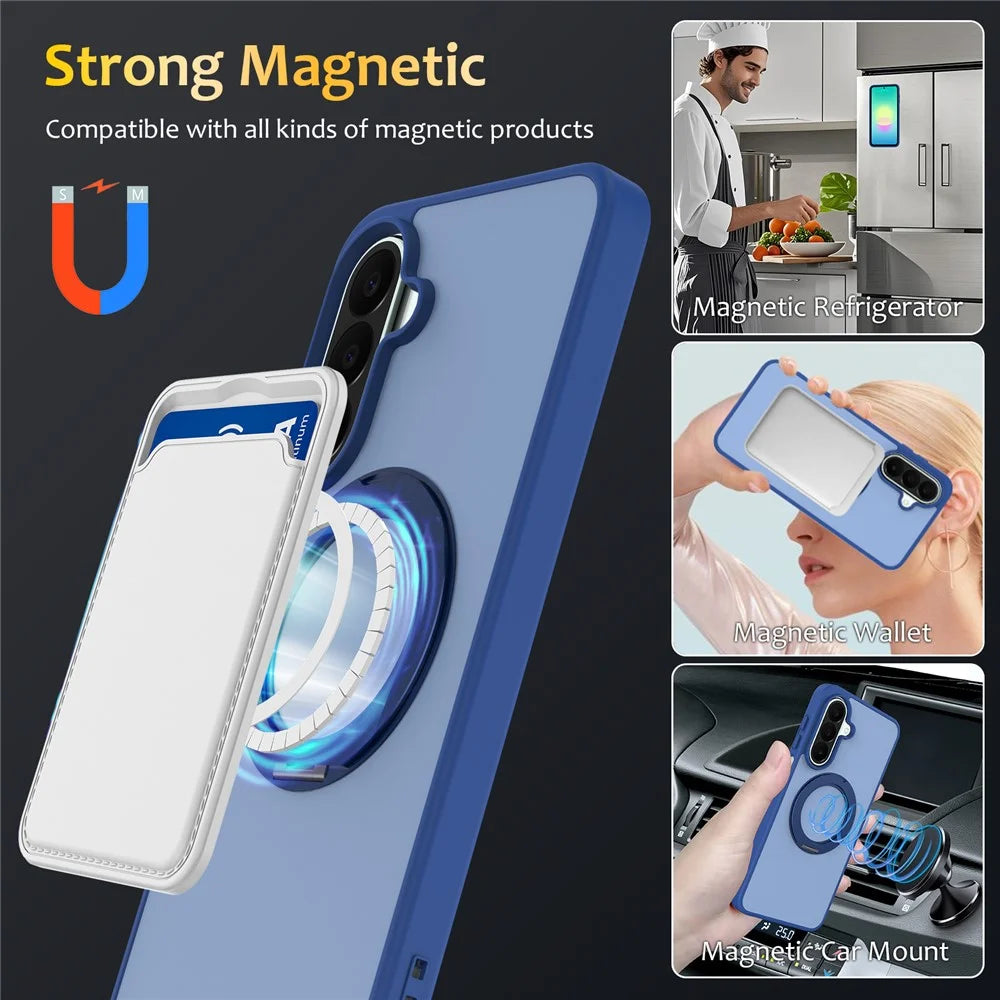 Rotating Magnetic Kickstand Case for Samsung Galaxy A27 5G / A37 5G / A36 5G / A56 5G PC + TPU Skin-Touch Phone Cover - Sapphire - 4