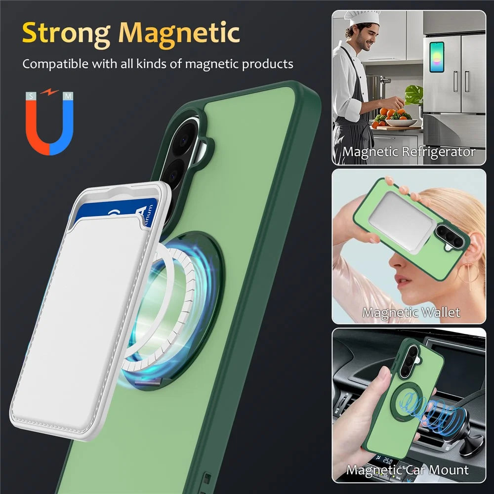 For Samsung Galaxy S25 / 24 Case with Rotating Magnetic Kickstand PC + TPU Skin-Touch Phone Cover - Green - 4