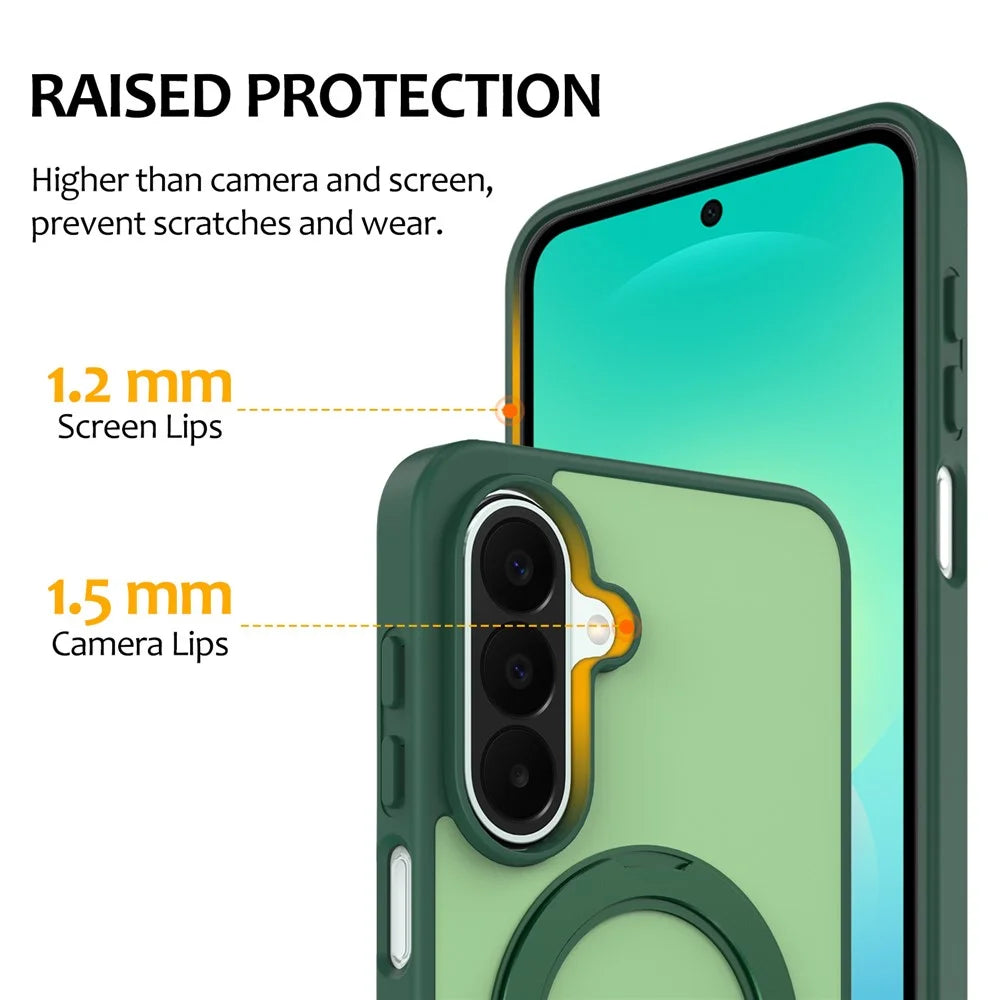 For Samsung Galaxy S25 / 24 Case with Rotating Magnetic Kickstand PC + TPU Skin-Touch Phone Cover - Green - 5