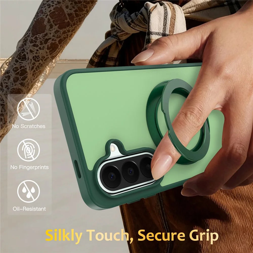 For Samsung Galaxy S25 / 24 Case with Rotating Magnetic Kickstand PC + TPU Skin-Touch Phone Cover - Green - 7
