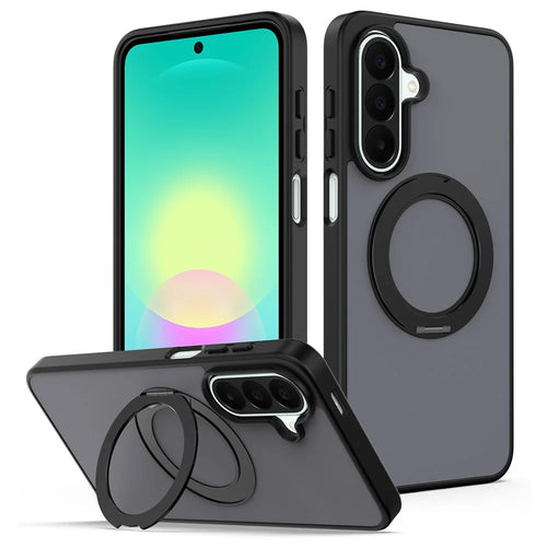 For Samsung Galaxy S25+ / S24+ Case with Rotating Magnetic Kickstand PC + TPU Skin-Touch Phone Cover - Black - 1