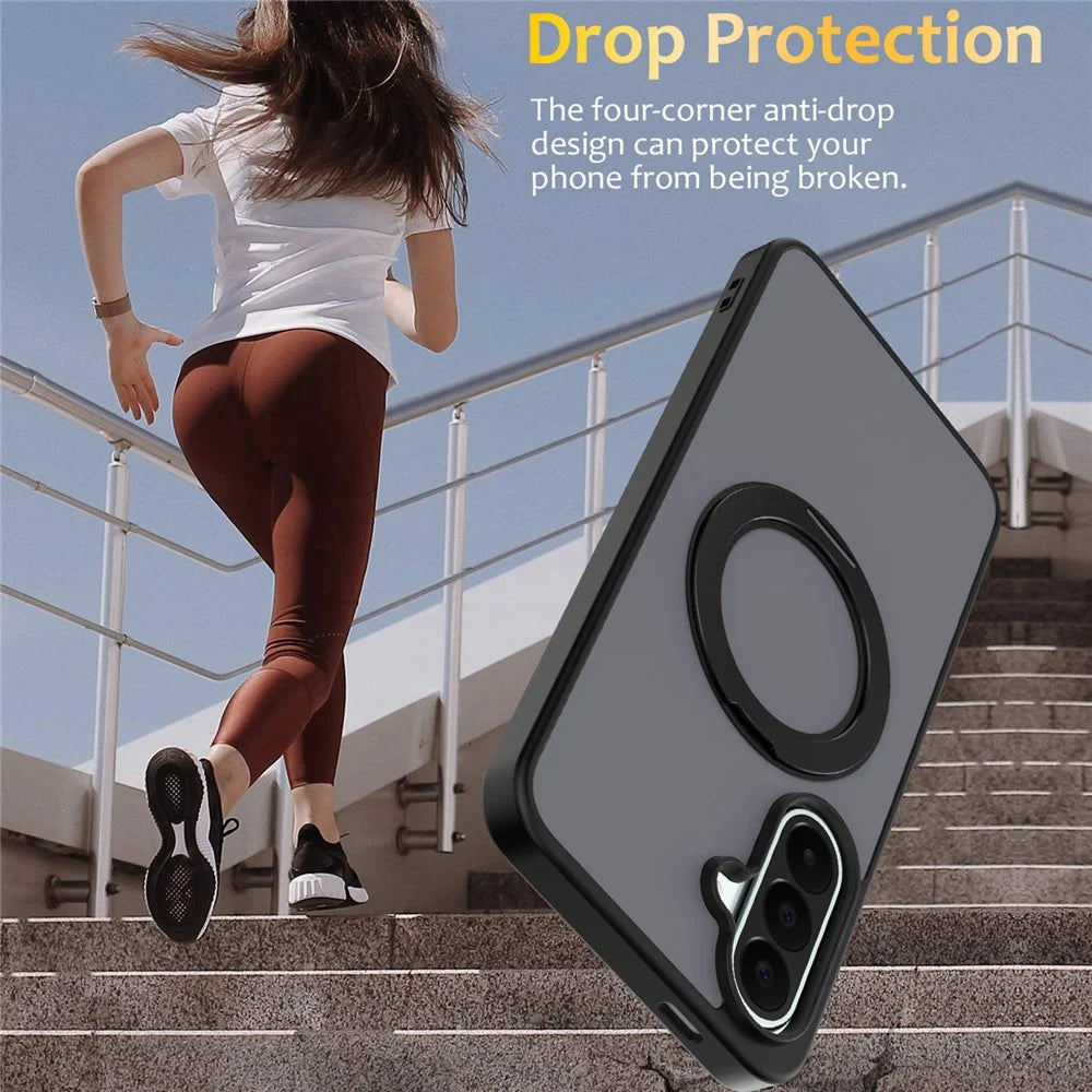 For Samsung Galaxy S25+ / S24+ Case with Rotating Magnetic Kickstand PC + TPU Skin-Touch Phone Cover - Black - 3