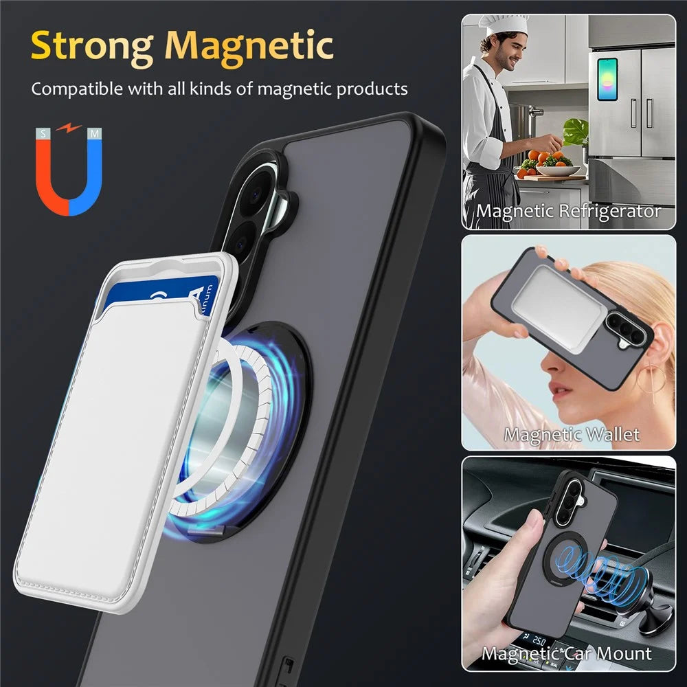 For Samsung Galaxy S25+ / S24+ Case with Rotating Magnetic Kickstand PC + TPU Skin-Touch Phone Cover - Black - 4