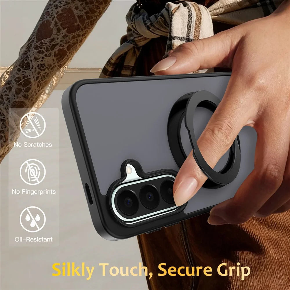 For Samsung Galaxy S25+ / S24+ Case with Rotating Magnetic Kickstand PC + TPU Skin-Touch Phone Cover - Black - 7