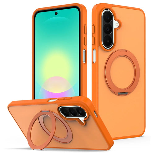 For Samsung Galaxy S26 FE / S25 FE Case with Rotating Magnetic Kickstand PC + TPU Skin-Touch Phone Cover - Orange - 1