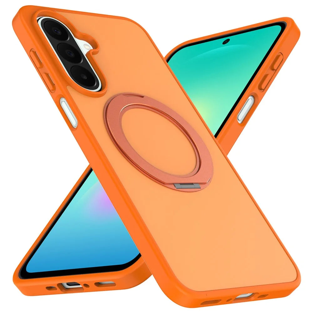 For Samsung Galaxy S26 FE / S25 FE Case with Rotating Magnetic Kickstand PC + TPU Skin-Touch Phone Cover - Orange - 2
