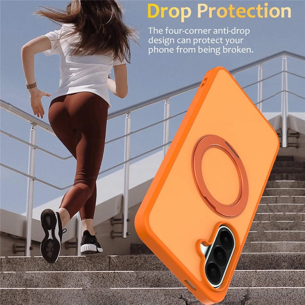 For Samsung Galaxy S26 FE / S25 FE Case with Rotating Magnetic Kickstand PC + TPU Skin-Touch Phone Cover - Orange - 3