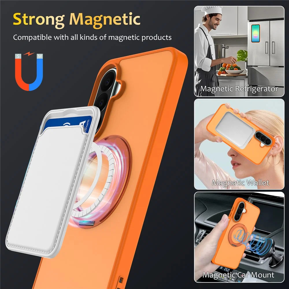 For Samsung Galaxy S26 FE / S25 FE Case with Rotating Magnetic Kickstand PC + TPU Skin-Touch Phone Cover - Orange - 4
