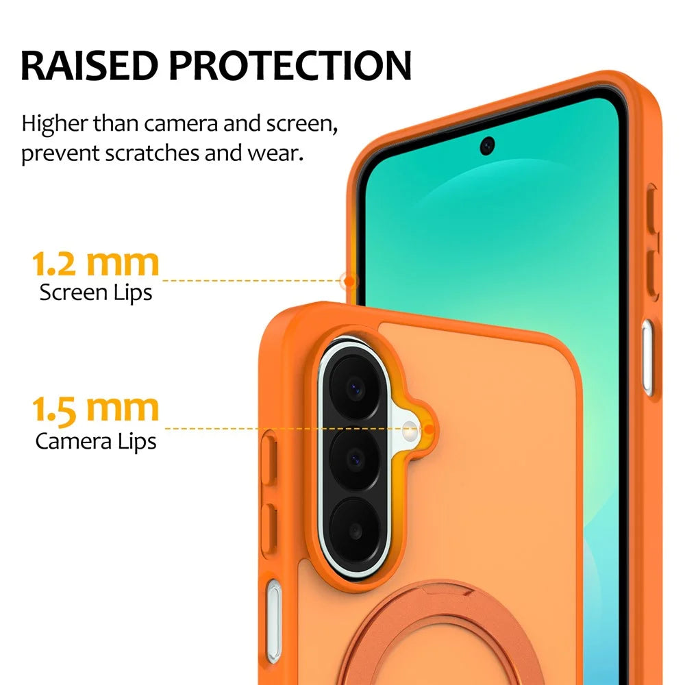 For Samsung Galaxy S26 FE / S25 FE Case with Rotating Magnetic Kickstand PC + TPU Skin-Touch Phone Cover - Orange - 5