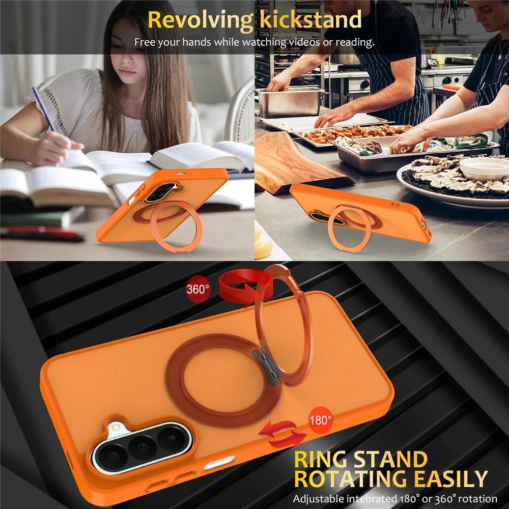 For Samsung Galaxy S26 FE / S25 FE Case with Rotating Magnetic Kickstand PC + TPU Skin-Touch Phone Cover - Orange - 6