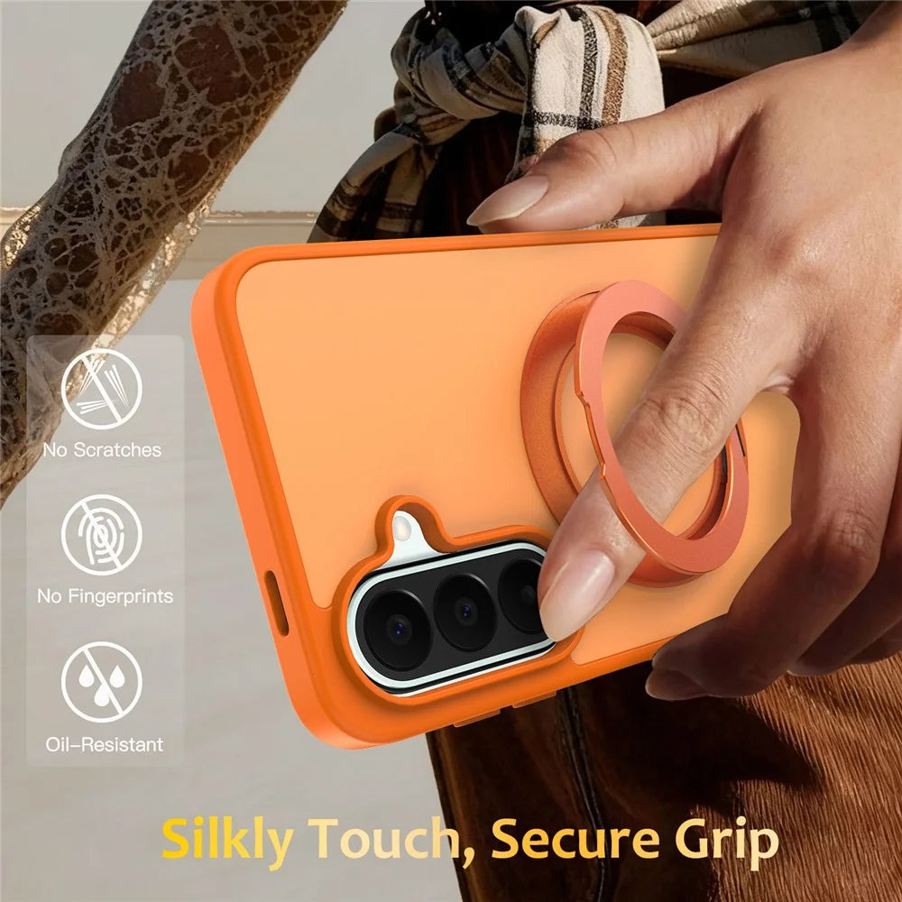 For Samsung Galaxy S26 FE / S25 FE Case with Rotating Magnetic Kickstand PC + TPU Skin-Touch Phone Cover - Orange - 7