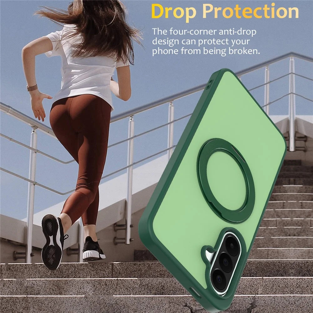 For Samsung Galaxy S26 Case with Rotating Magnetic Kickstand PC + TPU Skin-Touch Phone Cover - Green - 3