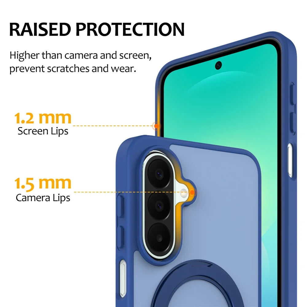 For Samsung Galaxy S26+ Case with Rotating Magnetic Kickstand PC + TPU Skin-Touch Phone Cover - Sapphire - 5
