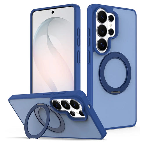 For Samsung Galaxy S26 Ultra Case with Rotating Magnetic Kickstand PC + TPU Skin-Touch Phone Cover - Sapphire - 1