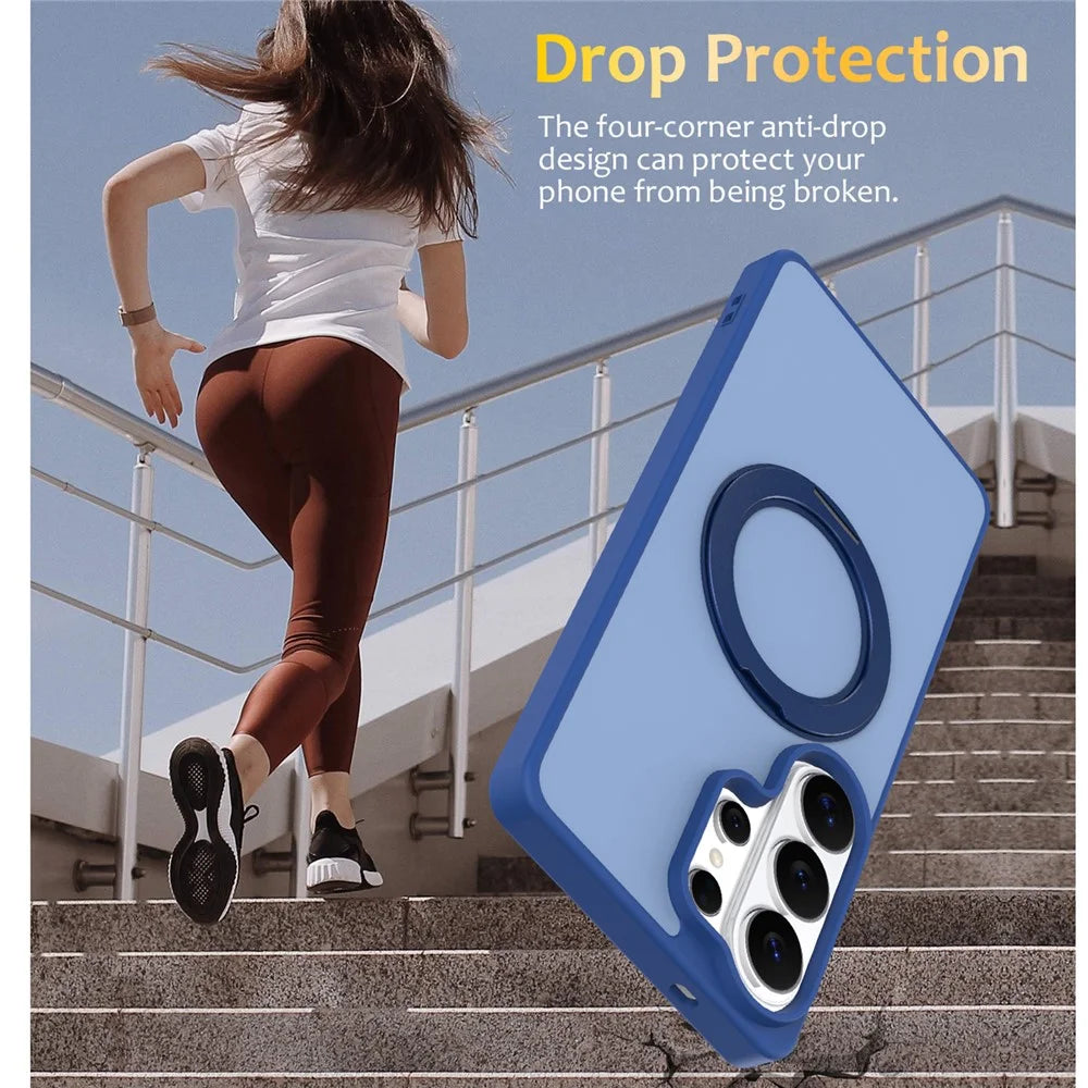 For Samsung Galaxy S26 Ultra Case with Rotating Magnetic Kickstand PC + TPU Skin-Touch Phone Cover - Sapphire - 3