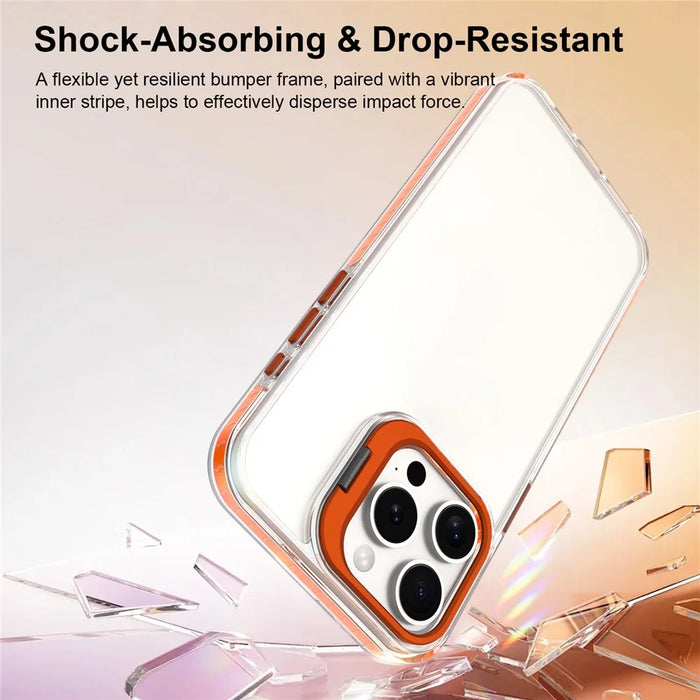For iPhone 14 Pro Case Metal Camera Kickstand Shockproof Clear PC + TPU Phone Cover - Transparent Orange - 3