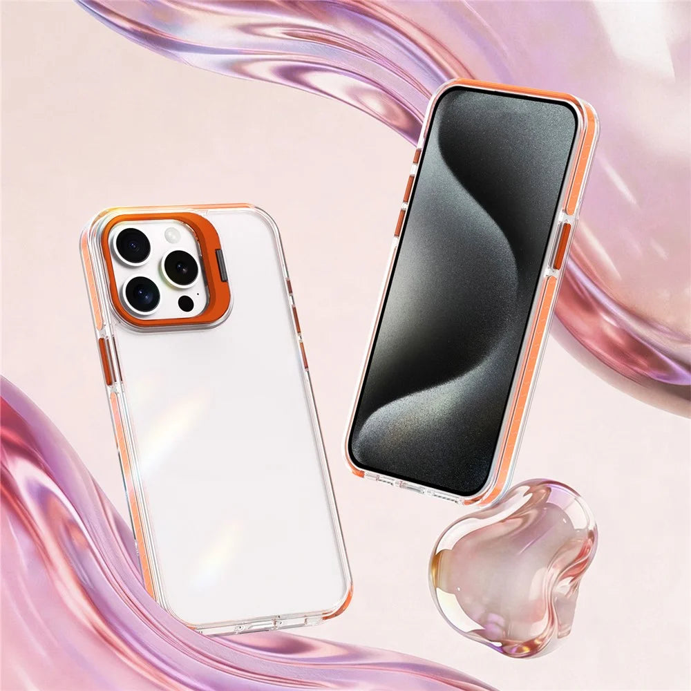 For iPhone 13 Pro Max Case Metal Camera Kickstand Shockproof Clear PC + TPU Phone Cover - Transparent Orange - 2