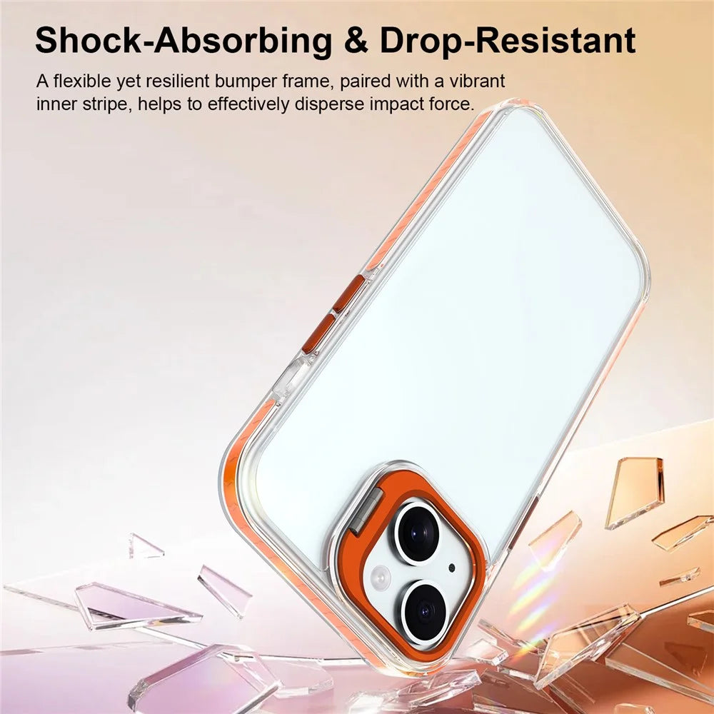 For iPhone 13 Case Metal Camera Kickstand Shockproof Clear PC + TPU Phone Cover - Transparent Orange - 3