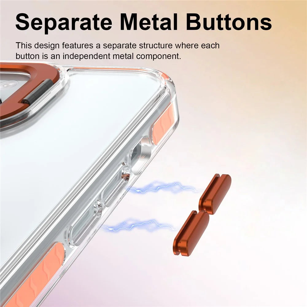 For iPhone 13 Case Metal Camera Kickstand Shockproof Clear PC + TPU Phone Cover - Transparent Orange - 7