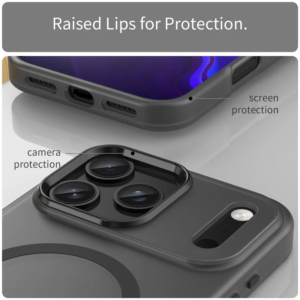 For iPhone 18 Pro Max  /  17 Pro Max Magnetic Case TPU + PC Matte Translucent Phone Back Cover - Black - 6