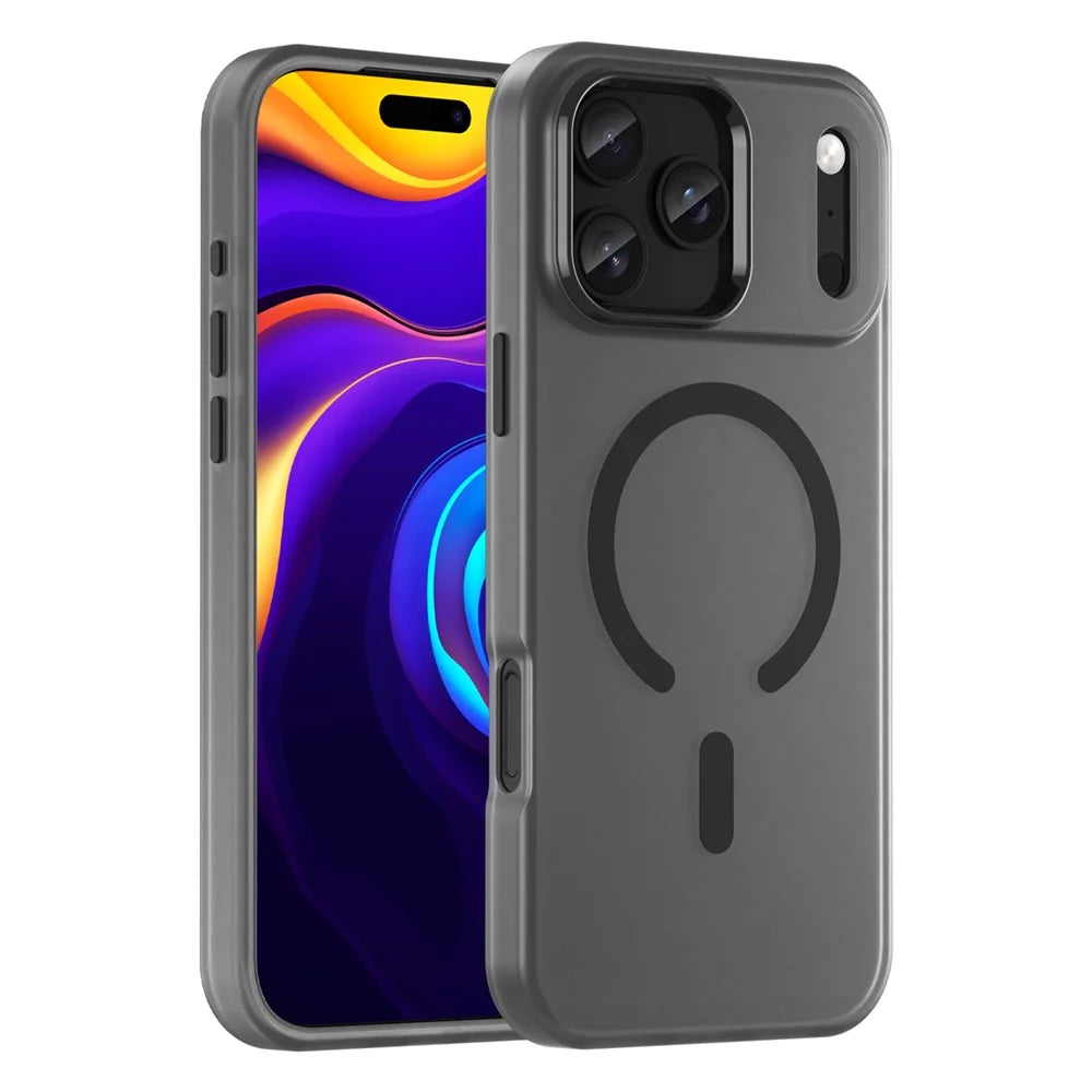 For iPhone 17 Pro  /  18 Pro Magnetic Case TPU + PC Matte Translucent Phone Back Cover - Black - 1