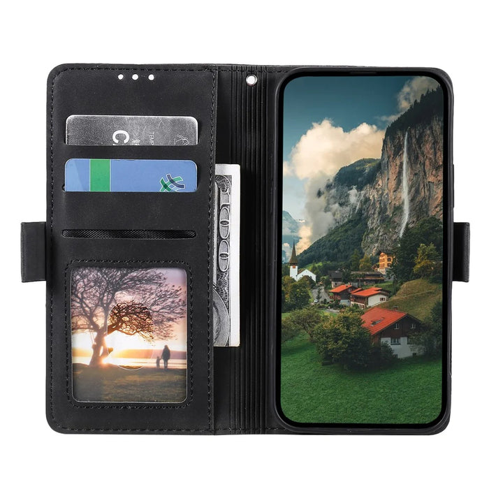 For Samsung Galaxy S23+ Retro Splicing Style Phone Case PU Leather Wallet Stand Drop-proof Cover with Strap - Black - 2