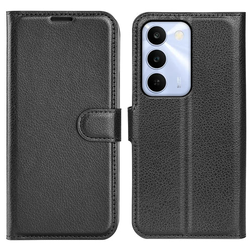 For Realme C100 5G Case Wallet Stand Litchi Texture Shockproof Leather Phone Cover - Black - 1