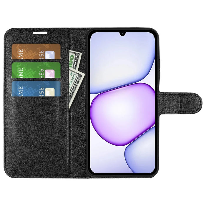 For Realme C100 5G Case Wallet Stand Litchi Texture Shockproof Leather Phone Cover - Black - 2