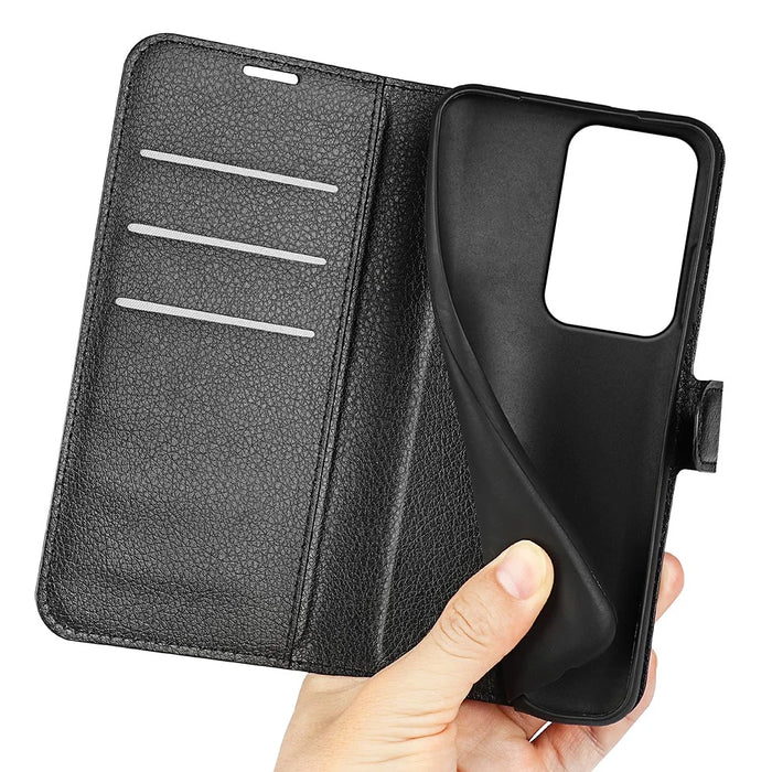 For Realme C100 5G Case Wallet Stand Litchi Texture Shockproof Leather Phone Cover - Black - 5