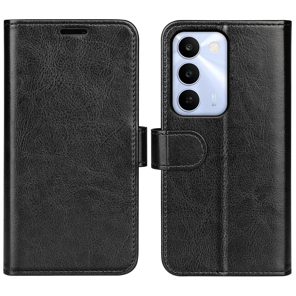 For Realme C100 5G Case Crazy Horse Texture Stand Leather Phone Cover - Black - 1