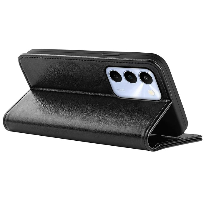 For Realme C100 5G Case Crazy Horse Texture Stand Leather Phone Cover - Black - 4