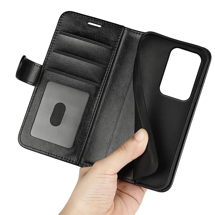 For Realme C100 5G Case Crazy Horse Texture Stand Leather Phone Cover - Black - 5