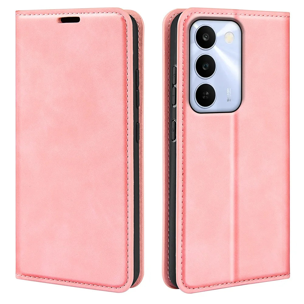 For Realme C100 5G Case Skin Touch Leather Wallet Phone Cover - Pink - 1