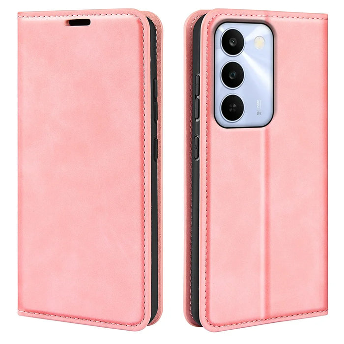 For Realme C100 5G Case Skin Touch Leather Wallet Phone Cover - Pink - 1