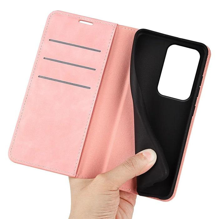 For Realme C100 5G Case Skin Touch Leather Wallet Phone Cover - Pink - 4