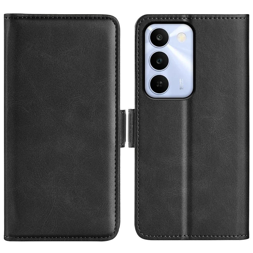 For Realme C100 5G Case Calf Texture Leather Wallet Phone Cover - Black - 1