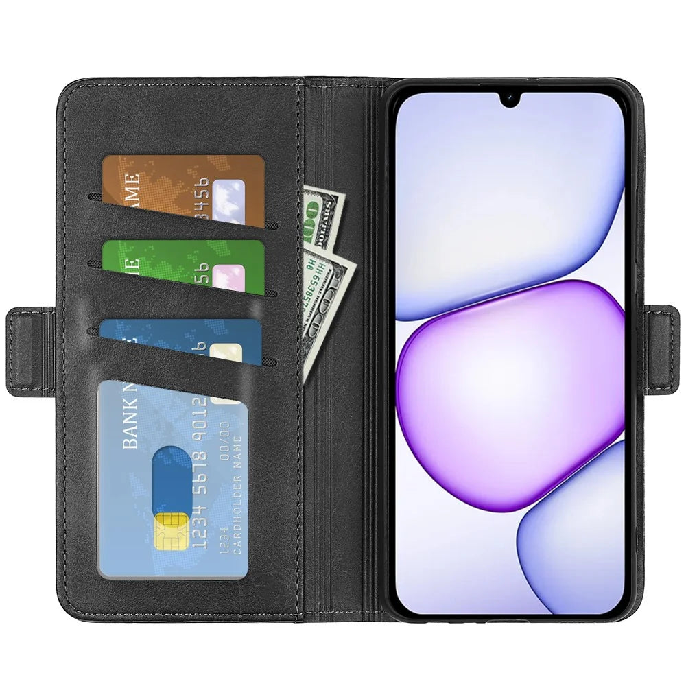 For Realme C100 5G Case Calf Texture Leather Wallet Phone Cover - Black - 2