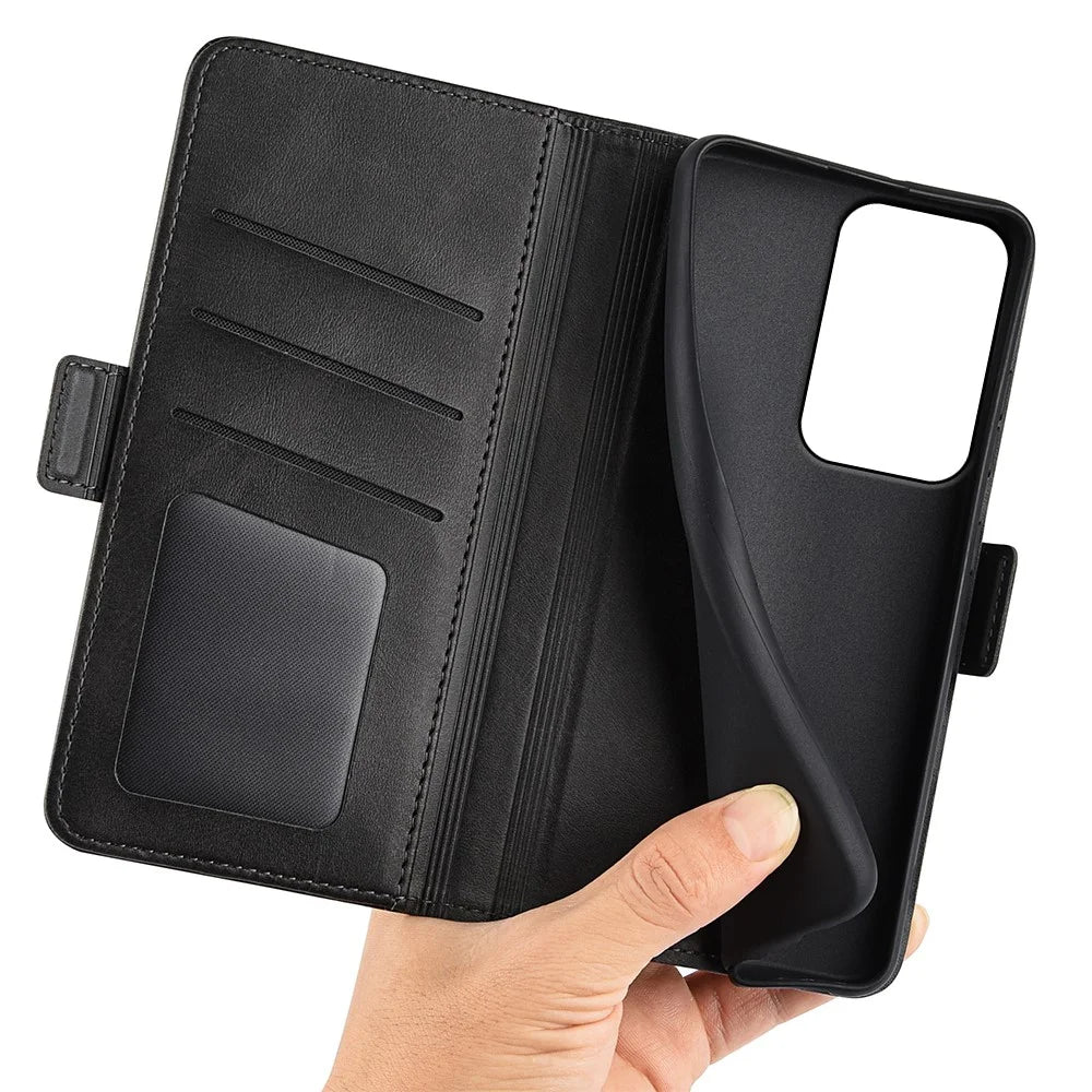 For Realme C100 5G Case Calf Texture Leather Wallet Phone Cover - Black - 6