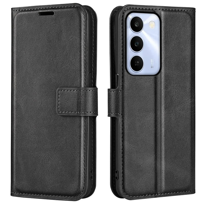 For Realme C100 5G Stand Case Anti-Scratch Calf Texture Leather Phone Cover - Black - 1