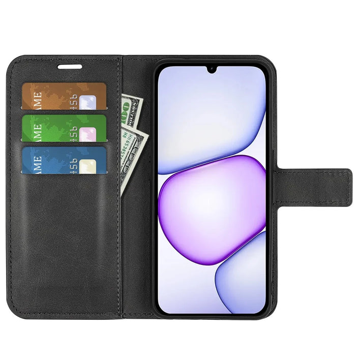 For Realme C100 5G Stand Case Anti-Scratch Calf Texture Leather Phone Cover - Black - 2