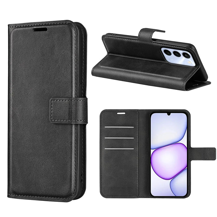For Realme C100 5G Stand Case Anti-Scratch Calf Texture Leather Phone Cover - Black - 7