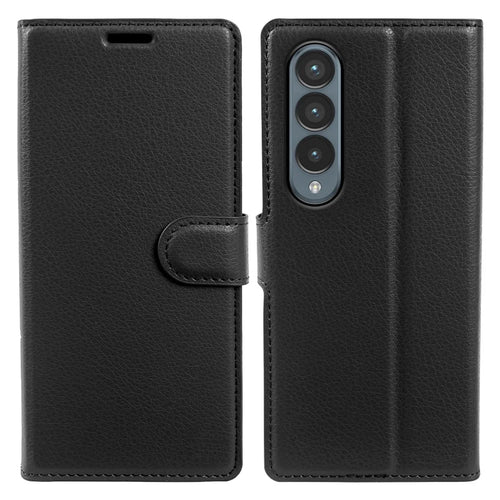 For Samsung Galaxy Z Fold4 5G Case Wallet Stand Litchi Texture Shockproof Leather Phone Cover - Black - 1