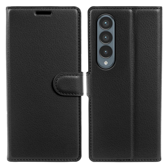 For Samsung Galaxy Z Fold4 5G Case Wallet Stand Litchi Texture Shockproof Leather Phone Cover - Black - 1