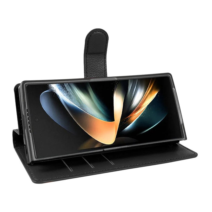 For Samsung Galaxy Z Fold4 5G Case Wallet Stand Litchi Texture Shockproof Leather Phone Cover - Black - 2