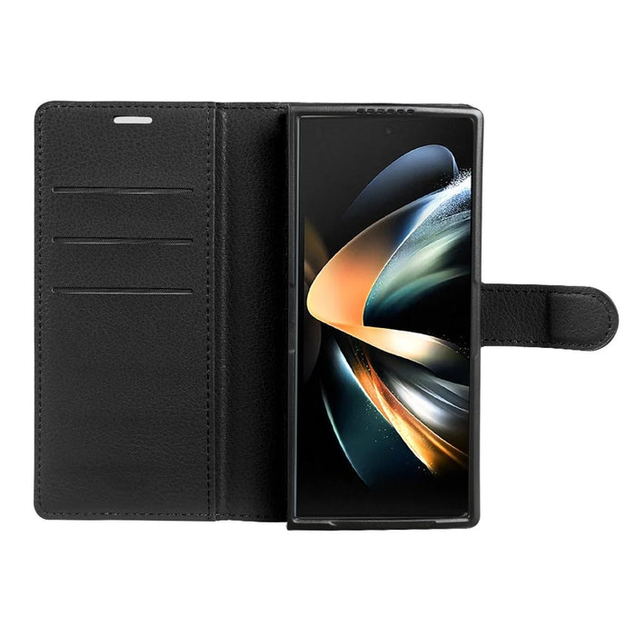 For Samsung Galaxy Z Fold4 5G Case Wallet Stand Litchi Texture Shockproof Leather Phone Cover - Black - 3