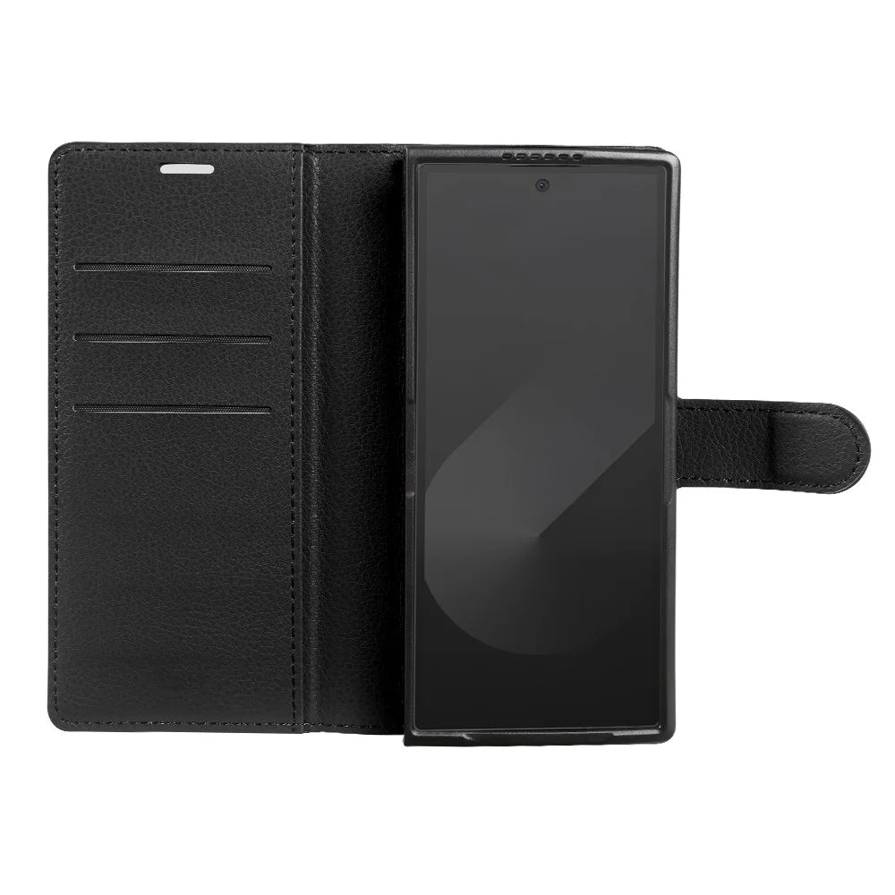 For Samsung Galaxy Z Fold6 5G Case Wallet Stand Litchi Texture Shockproof Leather Phone Cover - Black - 3