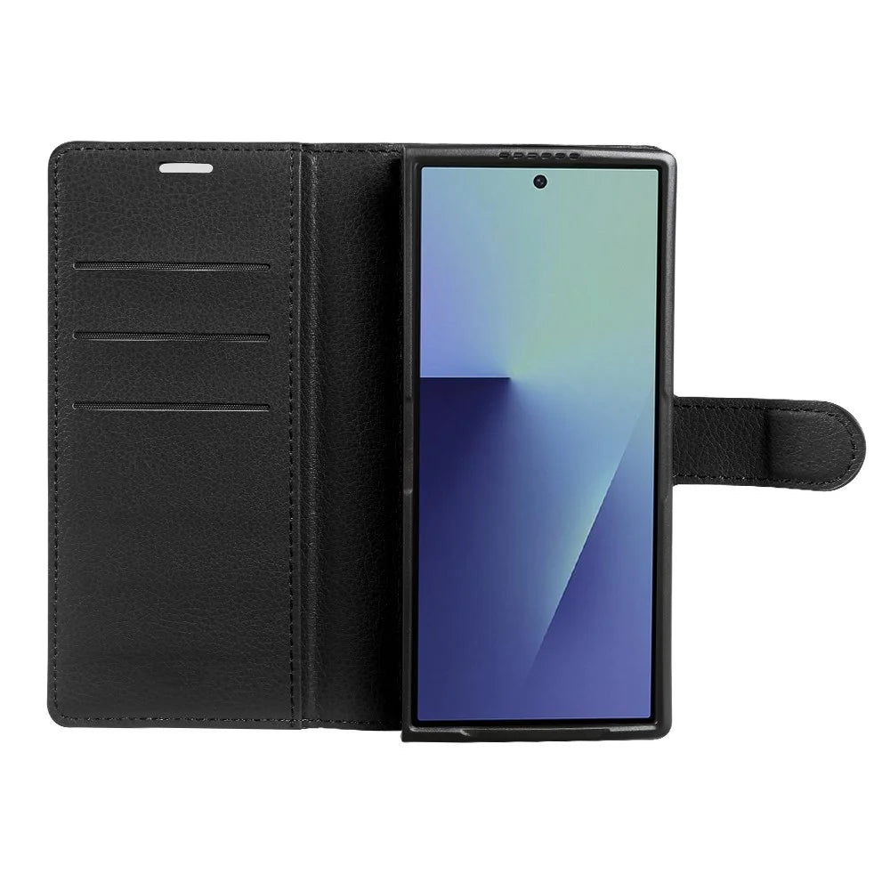 For Samsung Galaxy Z Fold7 5G Case Wallet Stand Litchi Texture Shockproof Leather Phone Cover - Black - 3