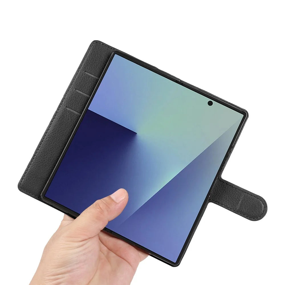 For Samsung Galaxy Z Fold7 5G Case Wallet Stand Litchi Texture Shockproof Leather Phone Cover - Black - 4