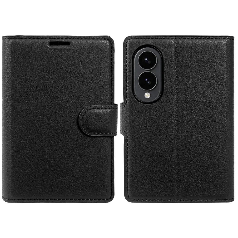 For Samsung Galaxy Z Fold8 Case Wallet Stand Litchi Texture Shockproof Leather Phone Cover - Black - 1